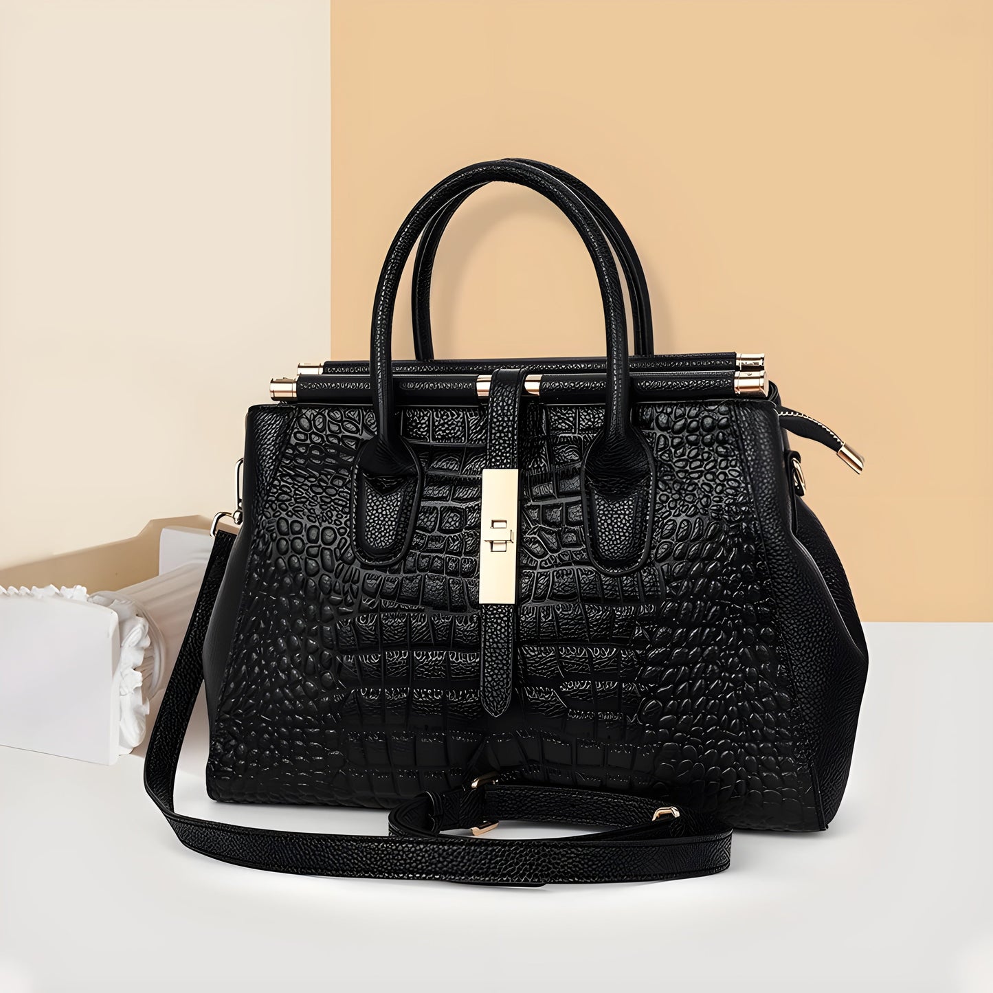 Elysian Crocodile-Pattern Handbag