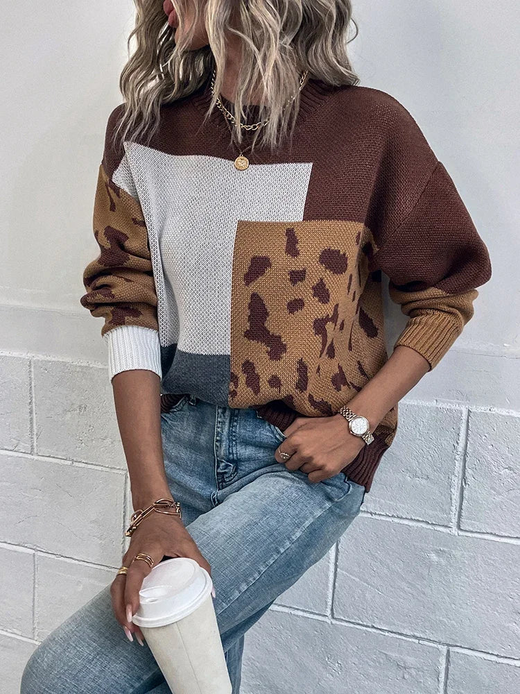 Tita™ Leopard Print Patchwork Sweater
