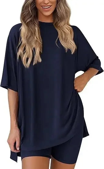 Chloe Relaxed Set – Oversized Shirt and Biker Shorts Combo