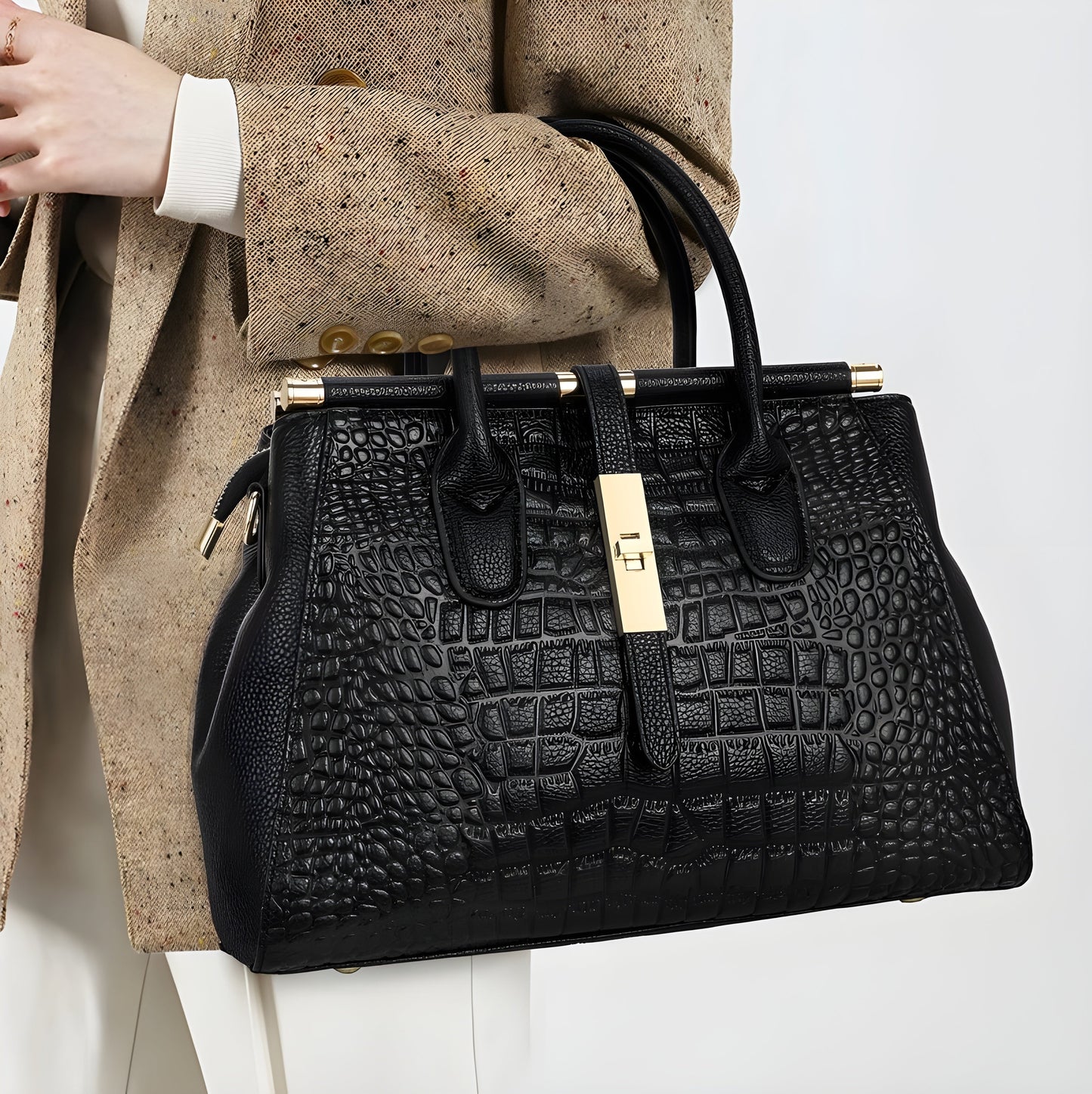 Elysian Crocodile-Pattern Handbag
