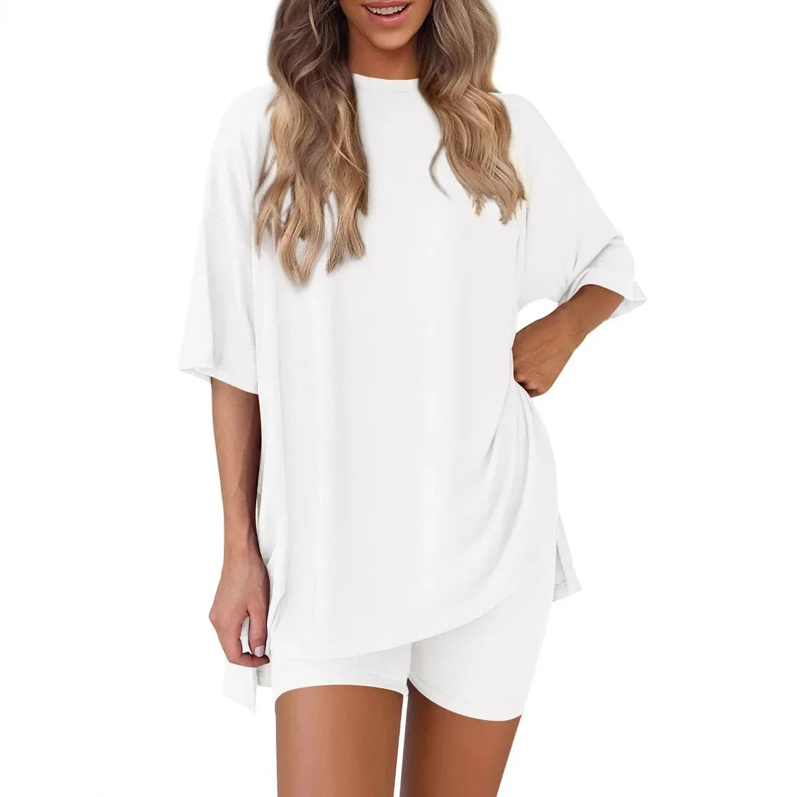 Chloe Relaxed Set – Oversized Shirt and Biker Shorts Combo