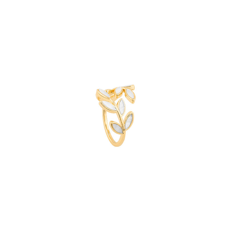 Adjustable Gold Leaf Ring with White Opal Accent
