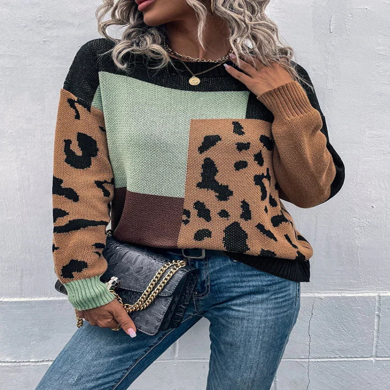 Tita™ Leopard Print Patchwork Sweater