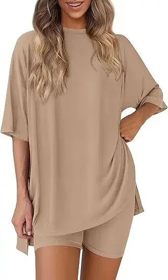 Chloe Relaxed Set – Oversized Shirt and Biker Shorts Combo