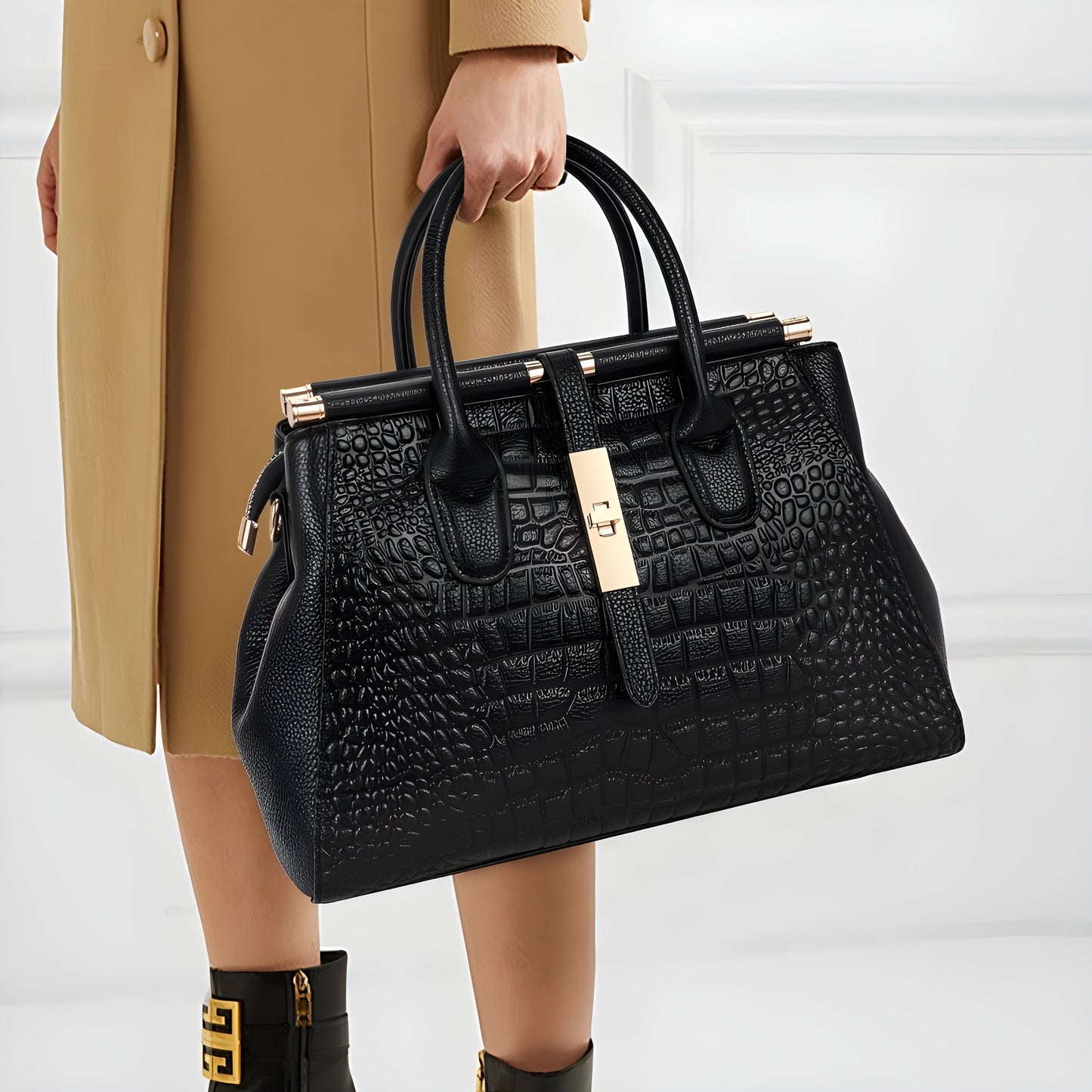 Elysian Crocodile-Pattern Handbag