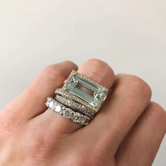 Retro Turquoise Glass Silver Ring Collection