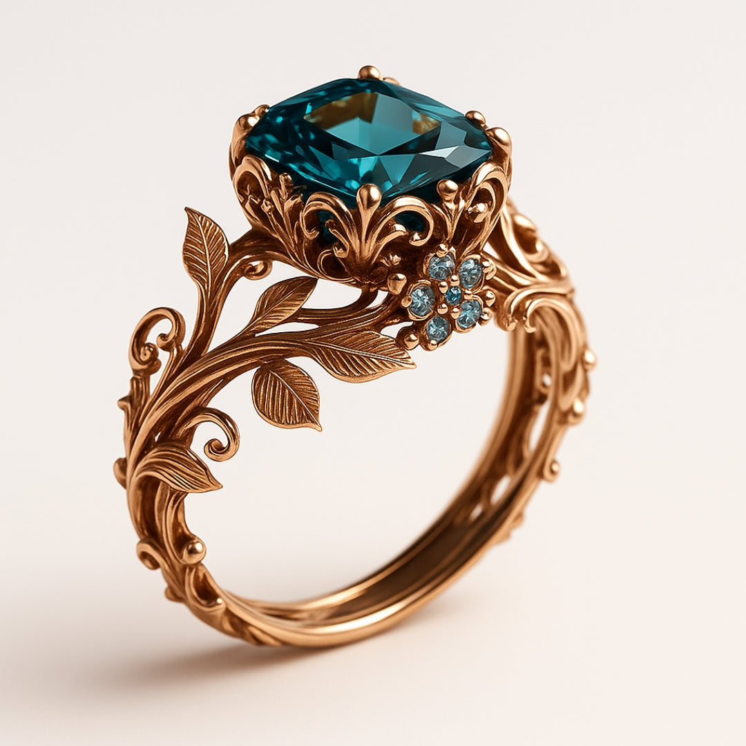 Emerald Green Nature-Inspired Crystal Ring