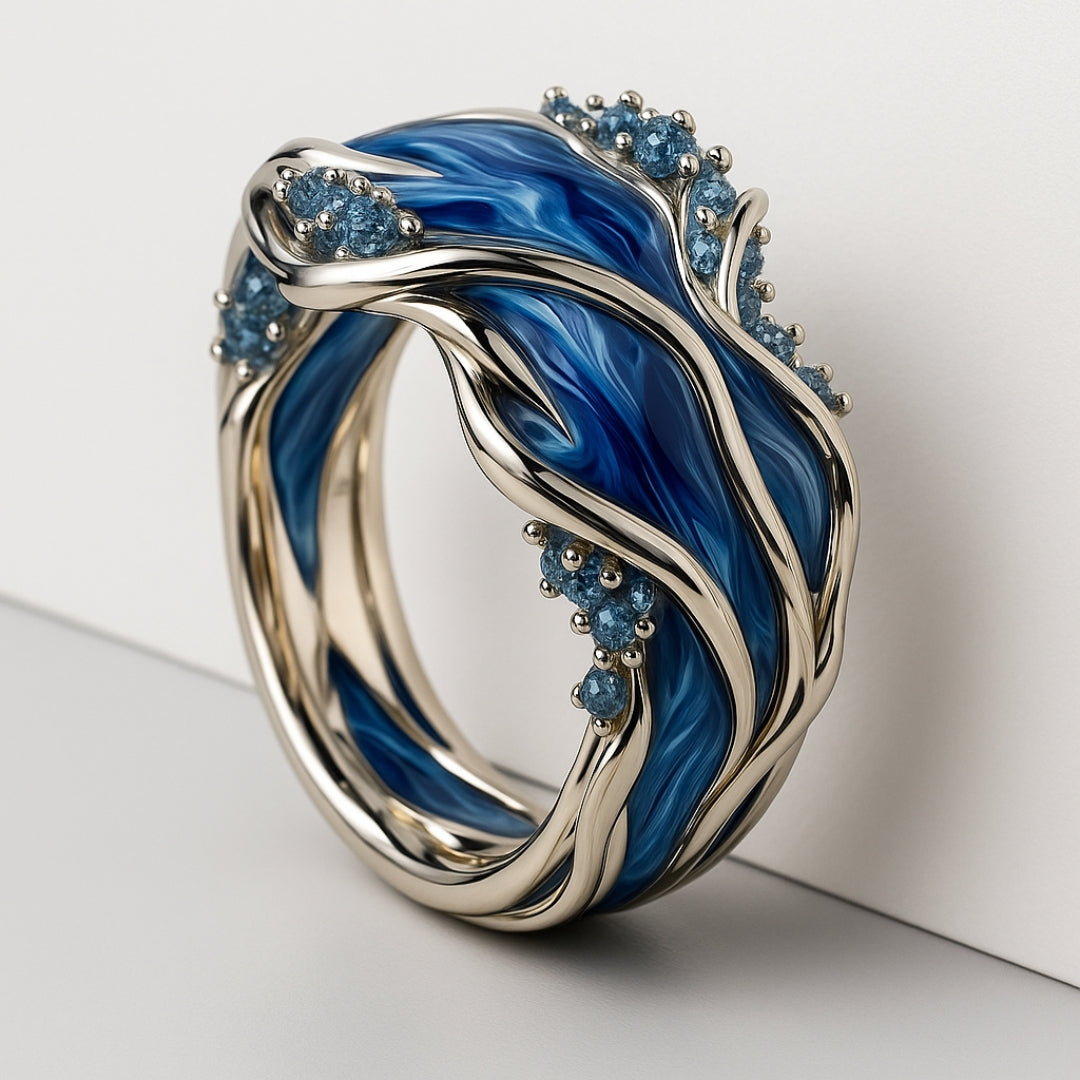 Retro Golden Wave Ocean Ring