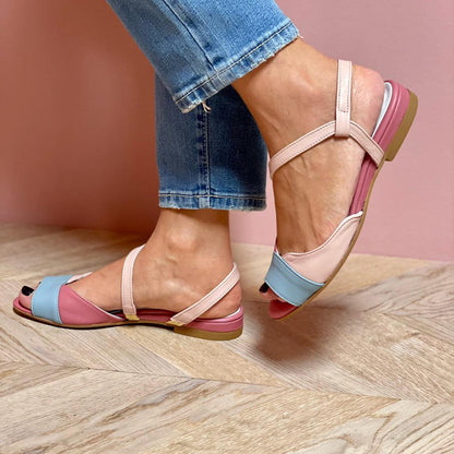 Roselina | Pink Asymmetrical Color-Blocked Sandals