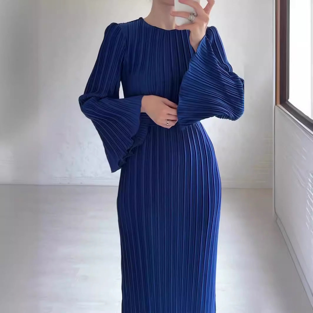 Seraphina™ - Graceful Pleated Long Sleeve Gown