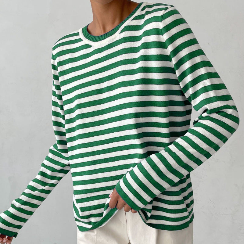 New Knitted Striped Long Sleeved Top
