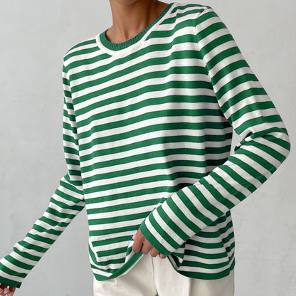 New Knitted Striped Long Sleeved Top