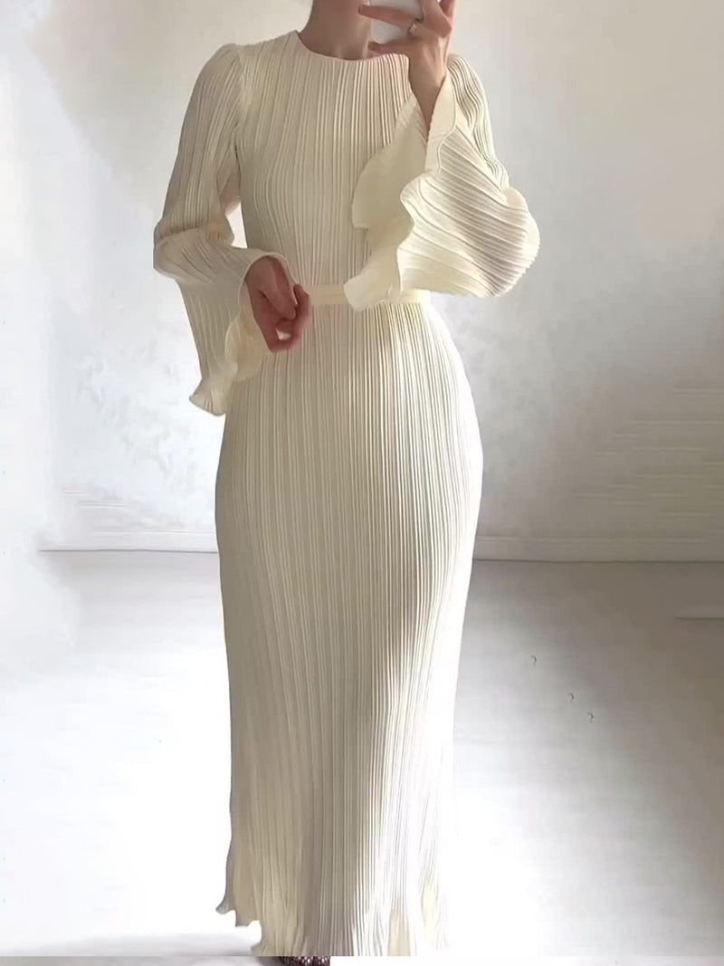 Seraphina™ - Graceful Pleated Long Sleeve Gown