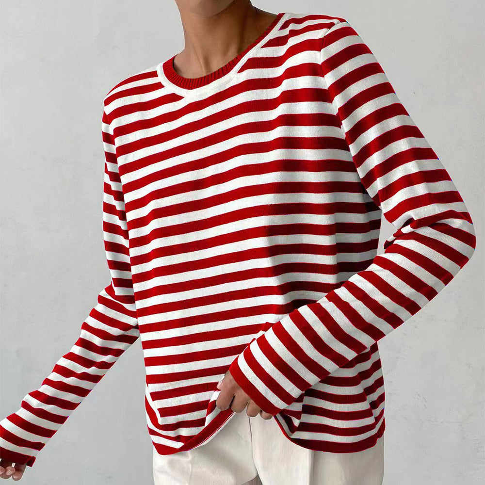 New Knitted Striped Long Sleeved Top