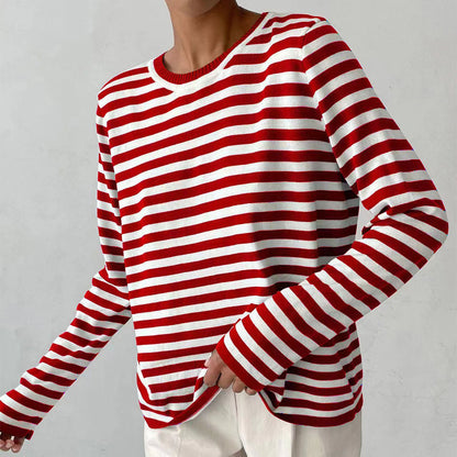 New Knitted Striped Long Sleeved Top