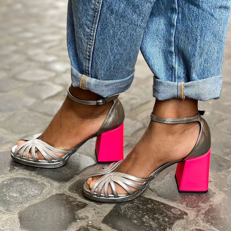 Seraphina™ | Elegant Buckle Sandals with Glossy Thick Heel
