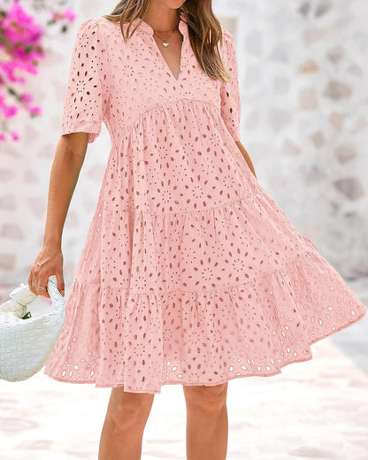 Ruffled Mini Dress in Pink Lace