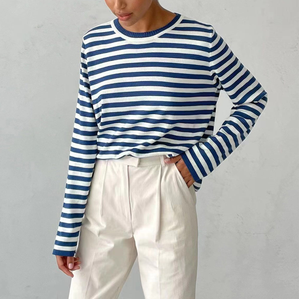 New Knitted Striped Long Sleeved Top