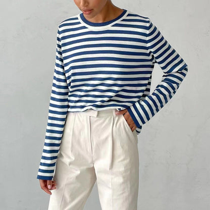 New Knitted Striped Long Sleeved Top