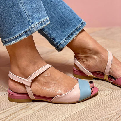 Roselina | Pink Asymmetrical Color-Blocked Sandals
