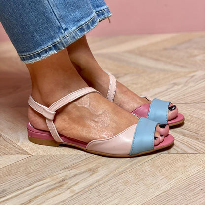 Roselina | Pink Asymmetrical Color-Blocked Sandals
