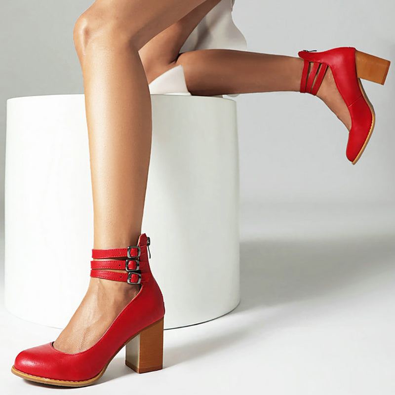 Casilda | Sleek Ankle Strap Sandals with Chunky Heel