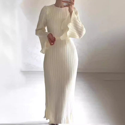 Seraphina™ - Graceful Pleated Long Sleeve Gown