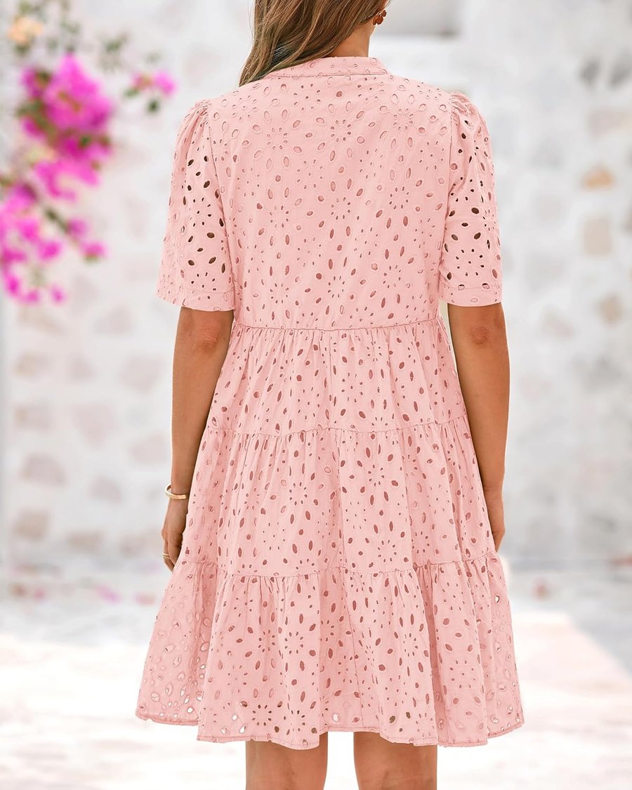 Ruffled Mini Dress in Pink Lace