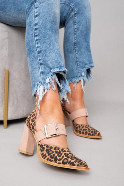 Selveta | Suede Leopard Print Stable Heel Sandals