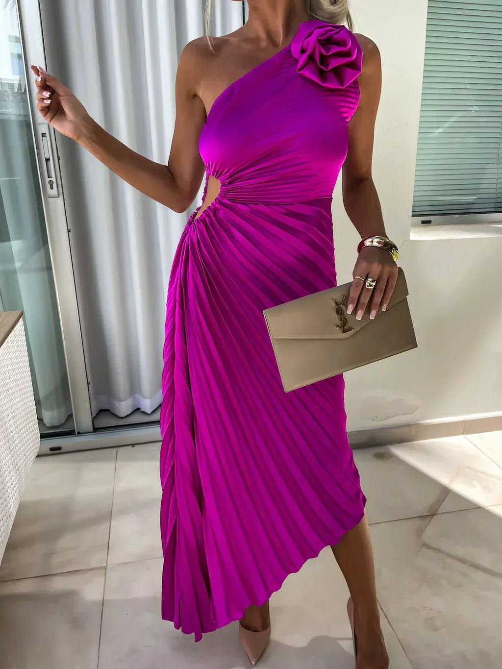 Lizel - Pleated Floral Shoulder Design