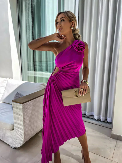 Lizel - Pleated Floral Shoulder Design