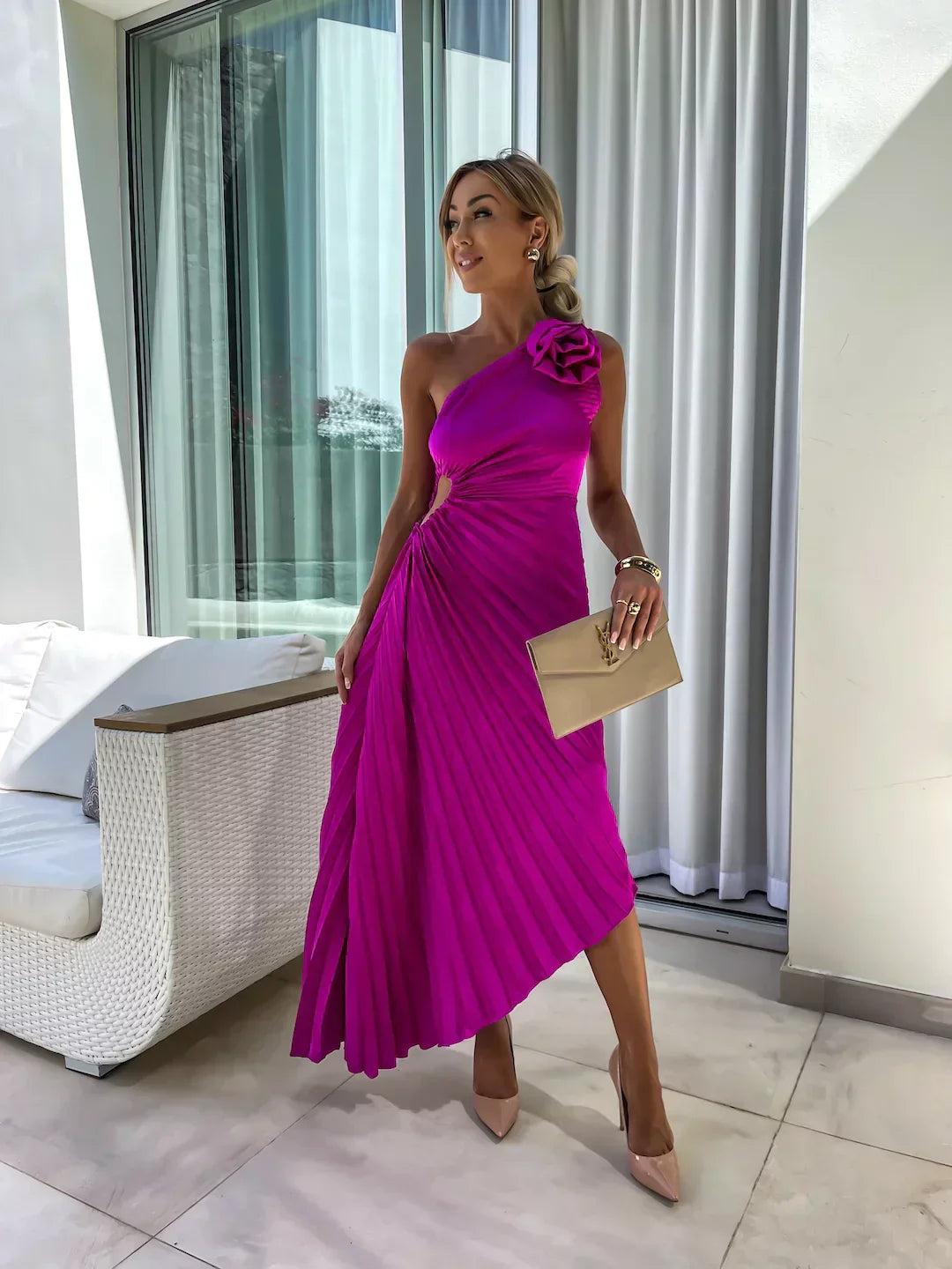 Lizel - Pleated Floral Shoulder Design