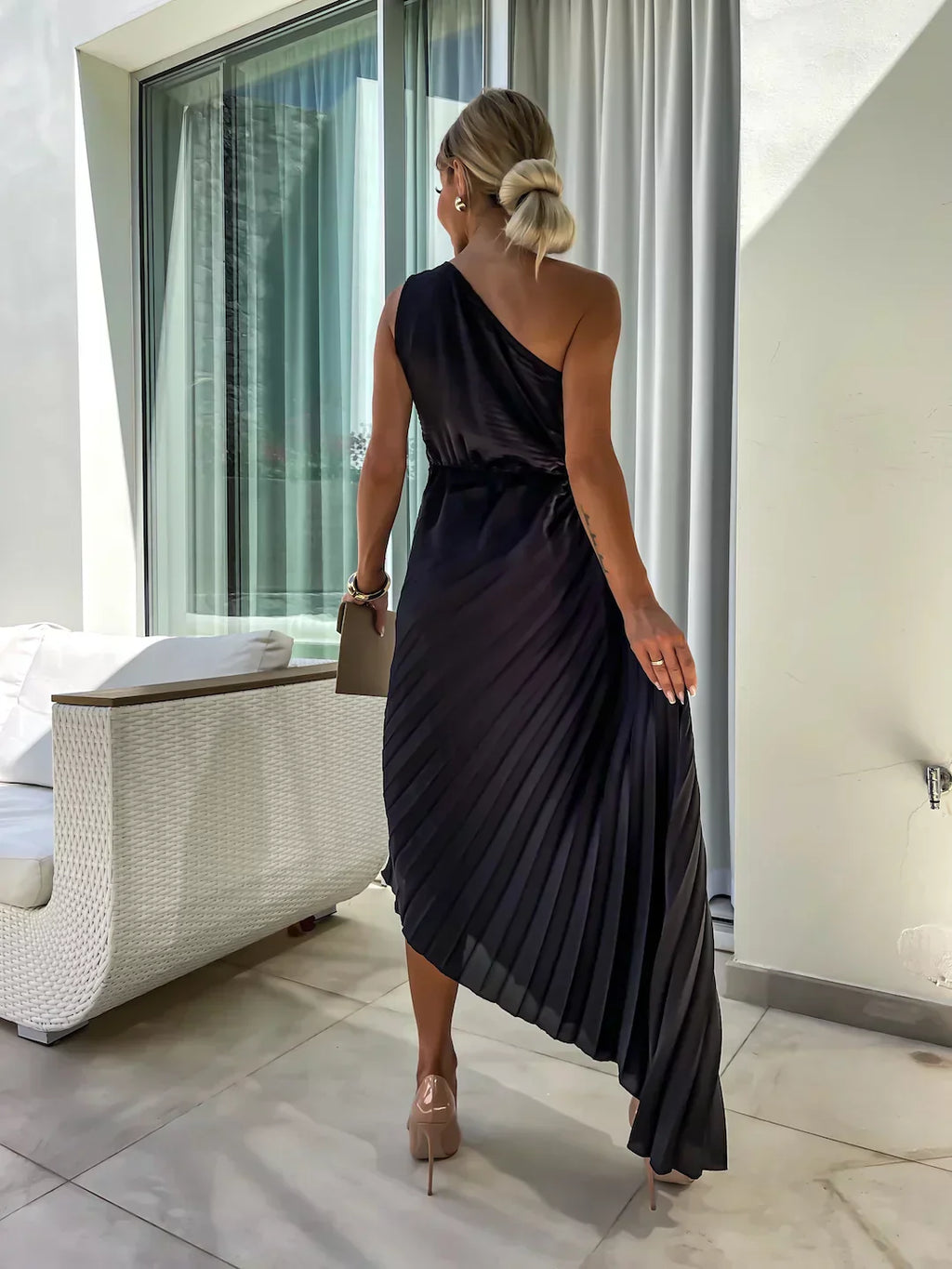 Lizel - Pleated Floral Shoulder Design