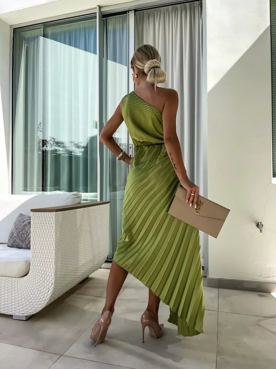 Lizel - Pleated Floral Shoulder Design