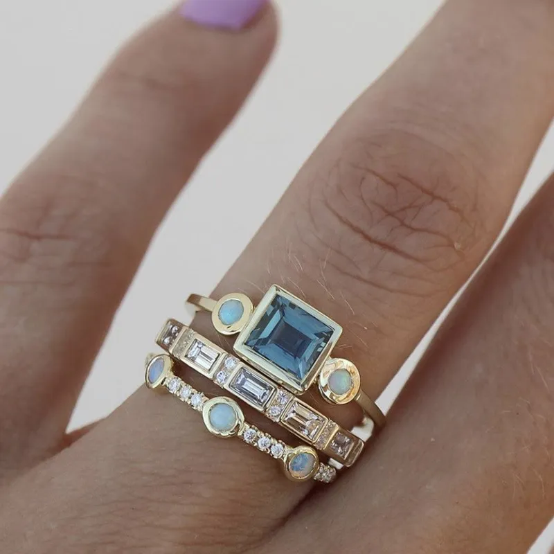 Retro Blue Crystal Ring Collection