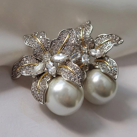 Chic Floral Pearl Drop Earrings