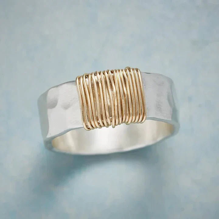 Antique Silver Ring with Golden Thread Accents