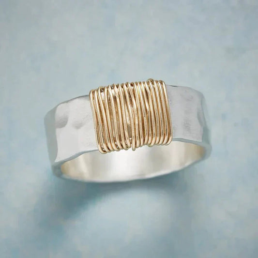 Antique Silver Ring with Golden Thread Accents