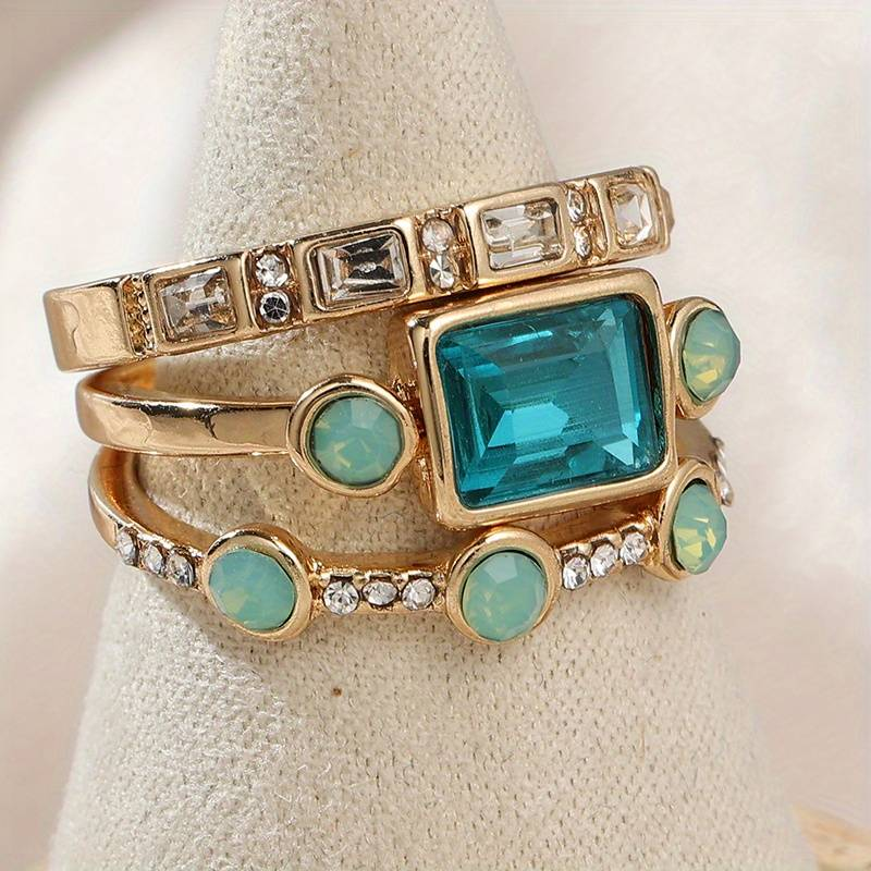 Retro Blue Crystal Ring Collection