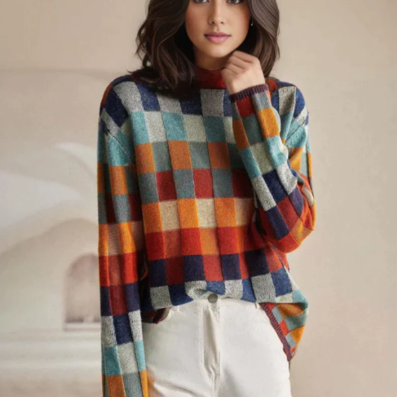 Elena™ - Colorful Plaid Block Sweater