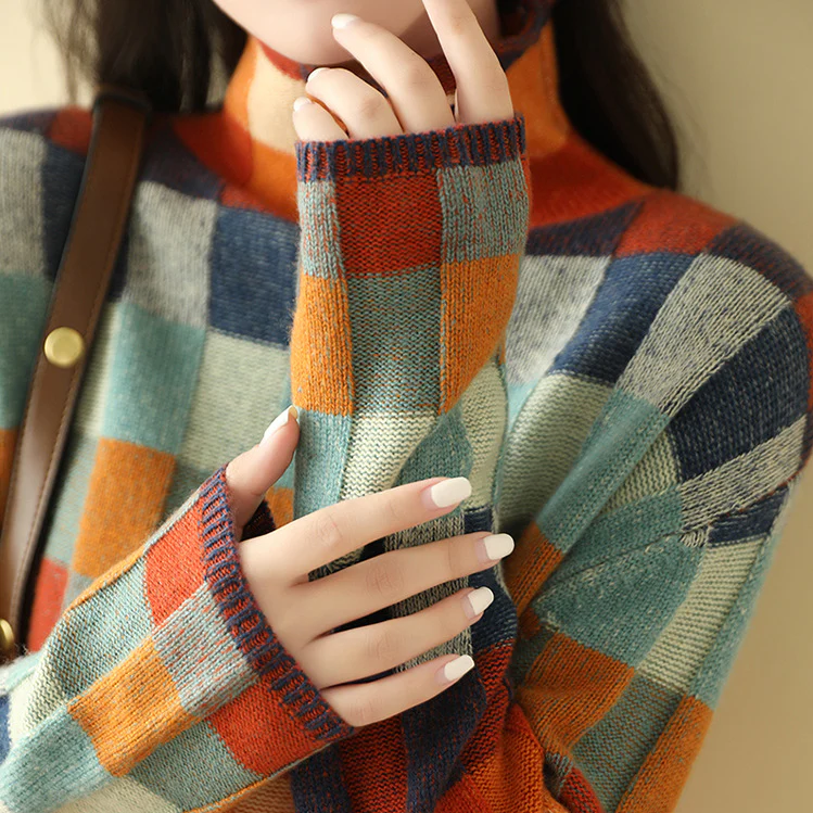 Elena™ - Color-Blocked Plaid Knit Sweater