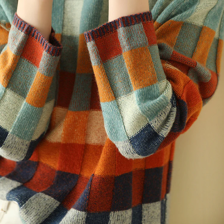 Elena™ - Color-Blocked Plaid Knit Sweater