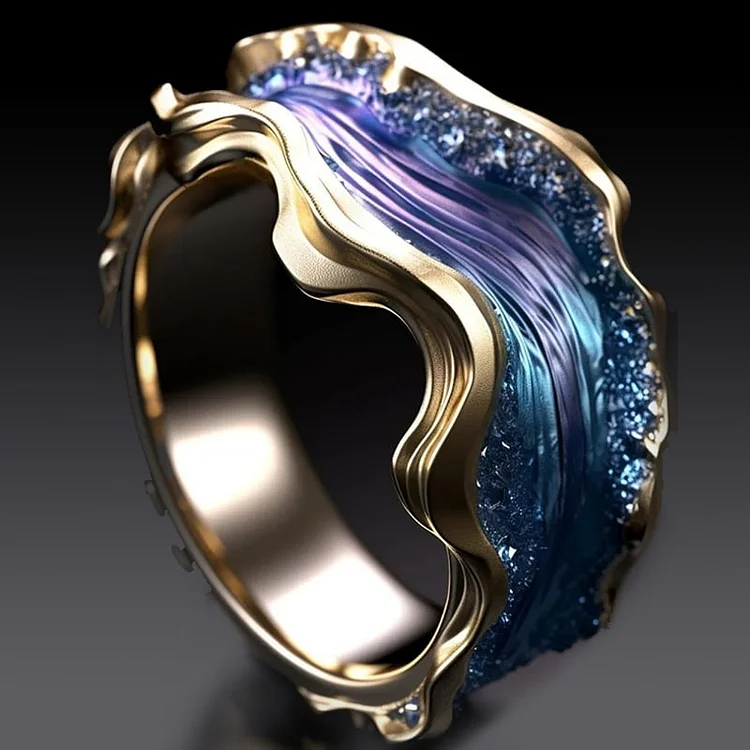 Retro Golden Ocean-Inspired Ring