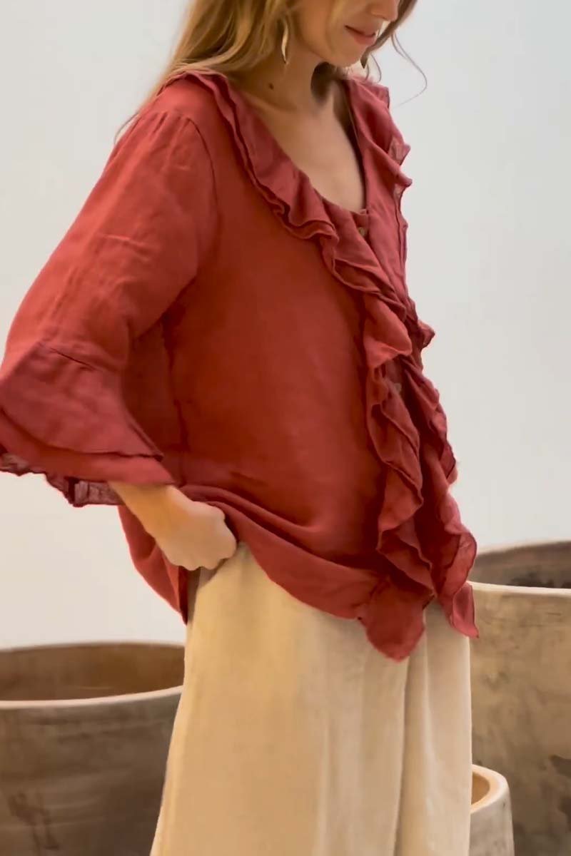 Isabella™ - Flowy Ruffled Linen Top