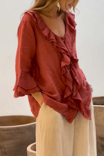 Isabella™ - Flowy Ruffled Linen Top