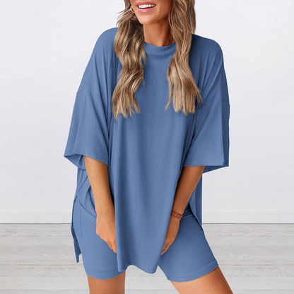 Chloe Relaxed Set – Oversized Shirt and Biker Shorts Combo