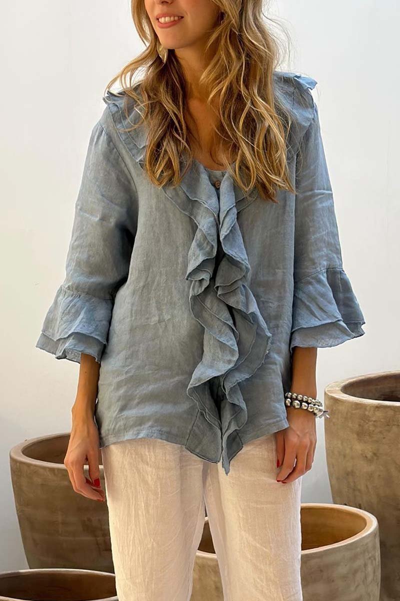 Isabella™ - Flowy Ruffled Linen Top