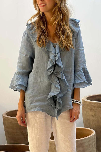 Isabella™ - Flowy Ruffled Linen Top