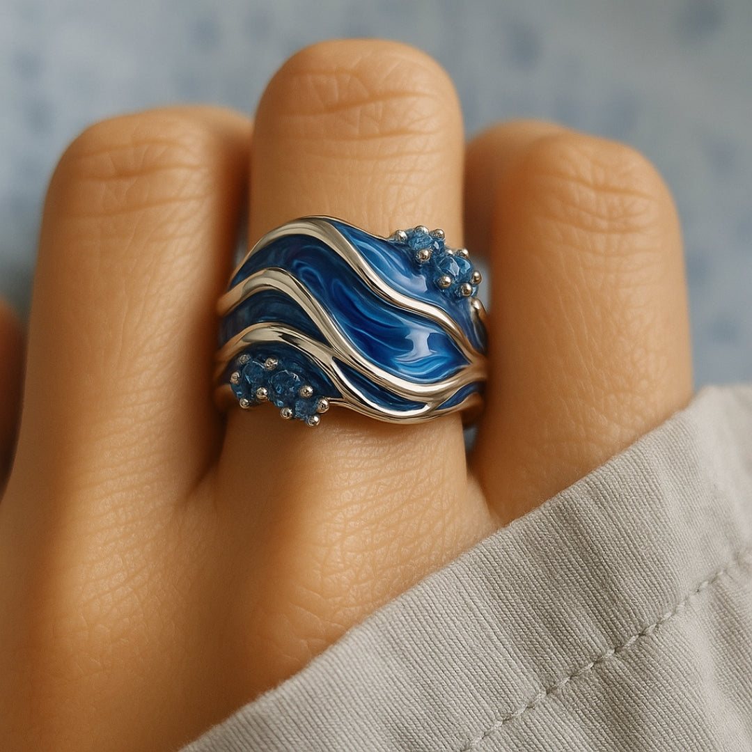 Retro Golden Wave Ocean Ring