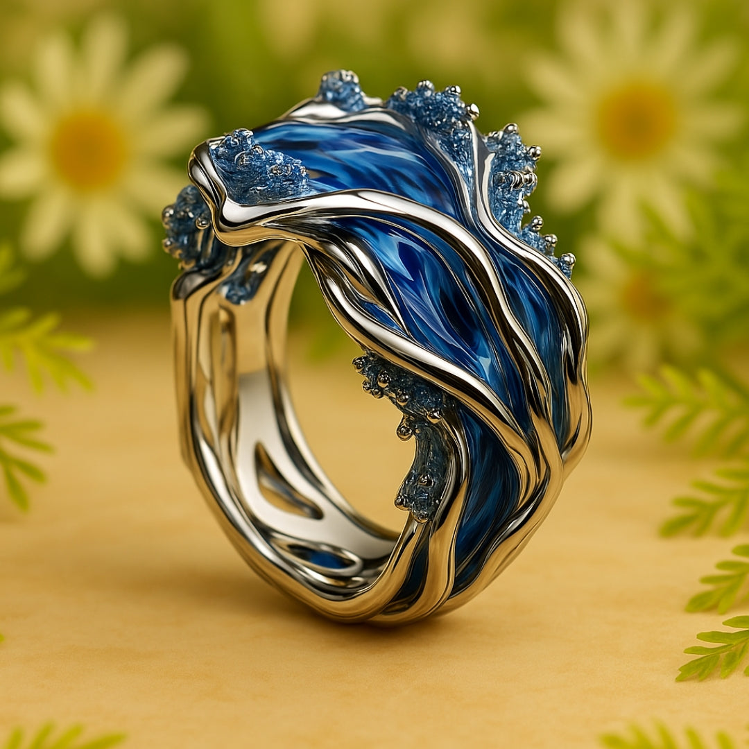 Retro Golden Wave Ocean Ring